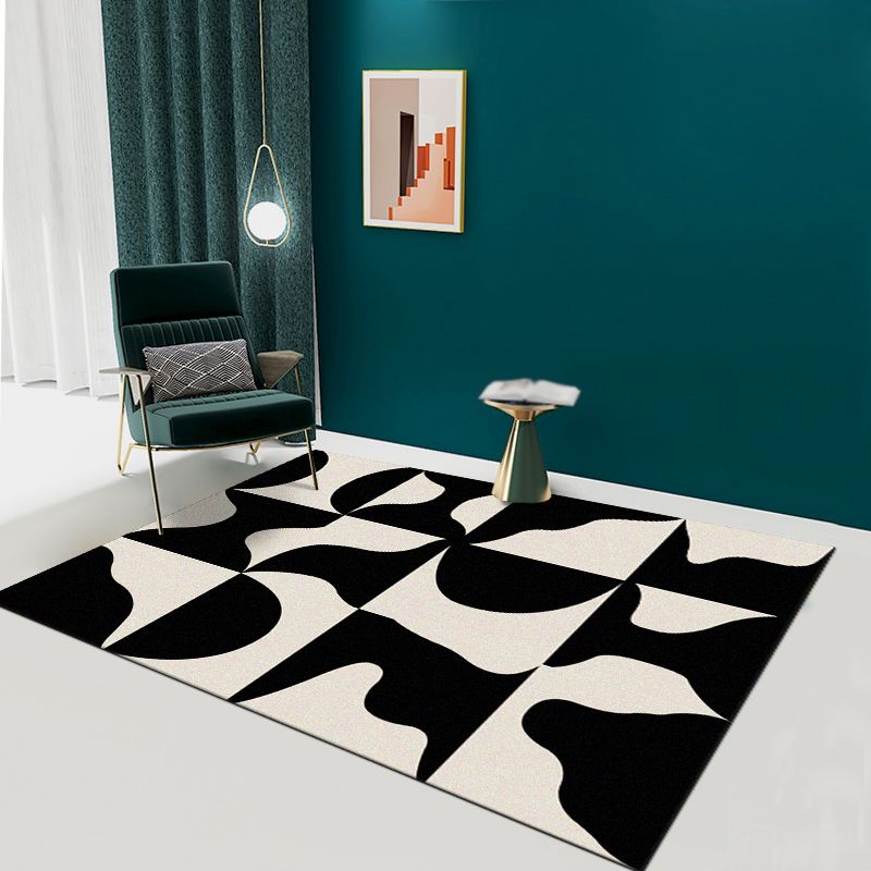 Minimalist Carpet Unique Contrast Panel Area Rug Polyester Stain Resistant Carpet for Living Room