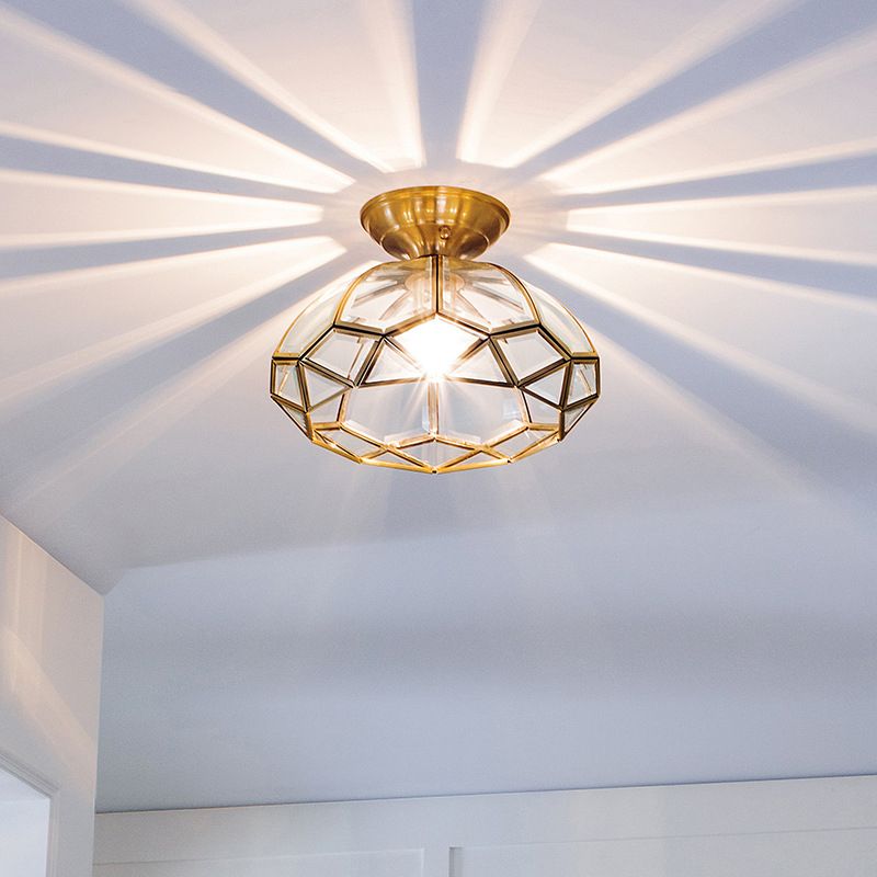 Single Golden Flush Mount Lighting Glass Ceiling Light for Bedroom