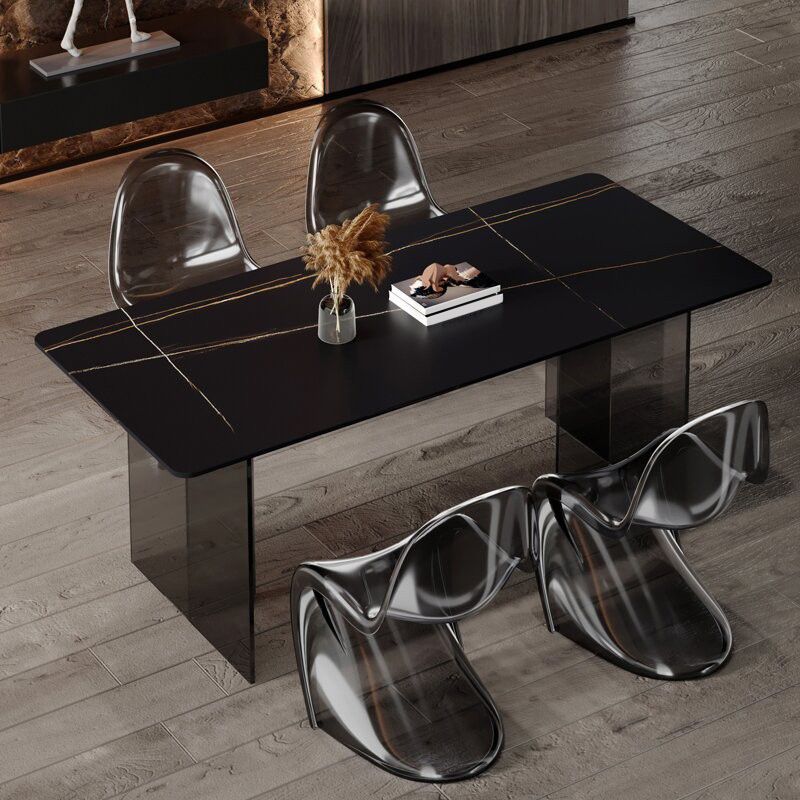 Medieval Modern Stone Dining Table Double Pedestal Base Table for Kitchen
