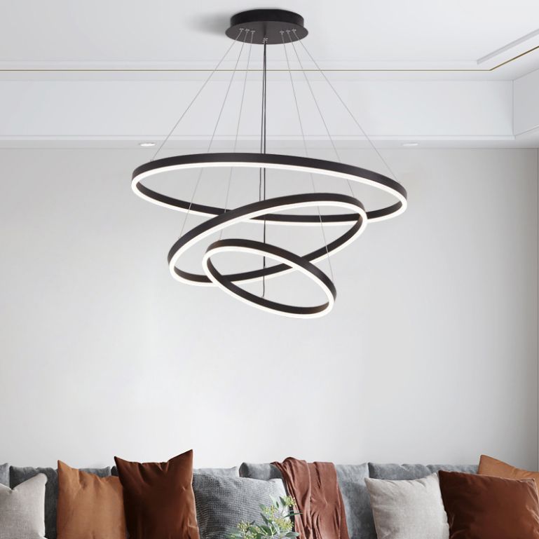 New Modern Black Tiered Chandelier Light Fixtures Aluminum LED Hanging Lamp for Living Room