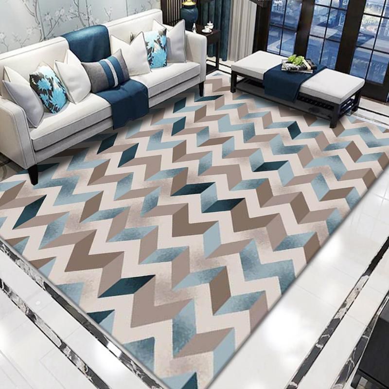 Grey Modern Area Carpet Geometric Pattern Polyester Area Rug Non-Slip Backing Rug for Home Decor