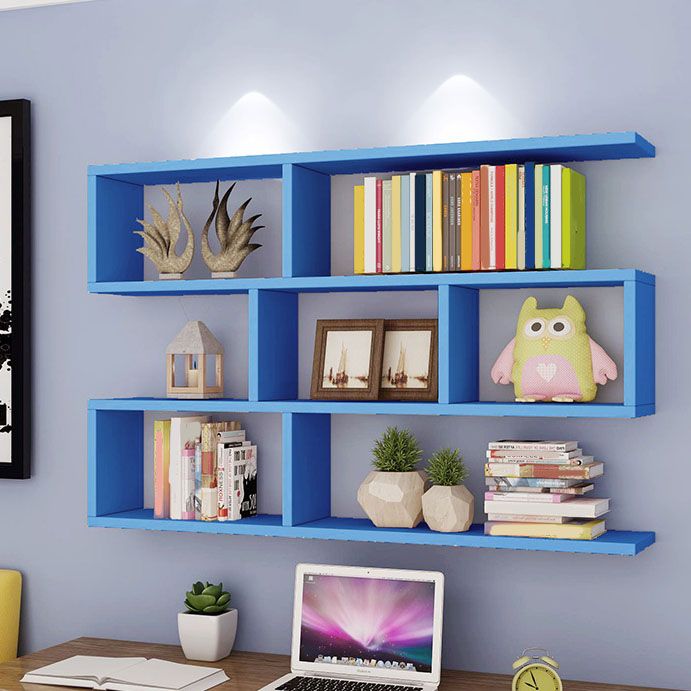 Modern Floating Bookcase with Shelves Geometric Bookshelf for Living Room