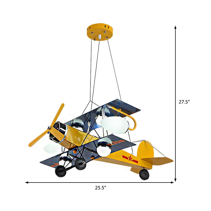 Blue/Yellow Prop Plane Chandelier Lighting Cartoon Style 7 Lights Metallic Hanging Ceiling Fixture for Bedroom