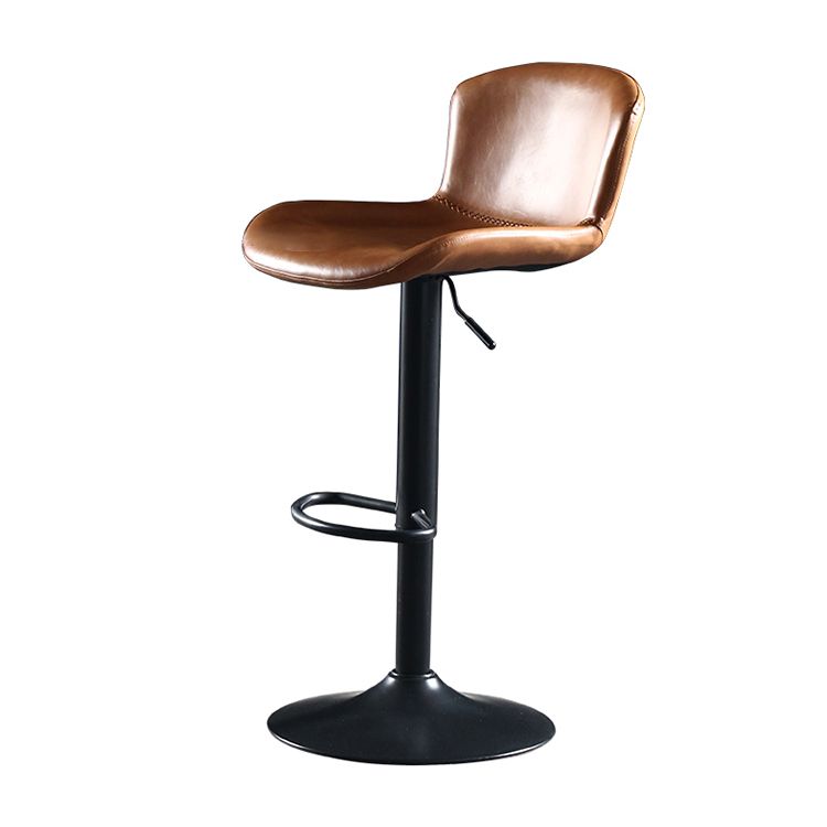 Industrial Adjustable Height Swivel Bar Stool Faux Leather Upholstered Bar Stool