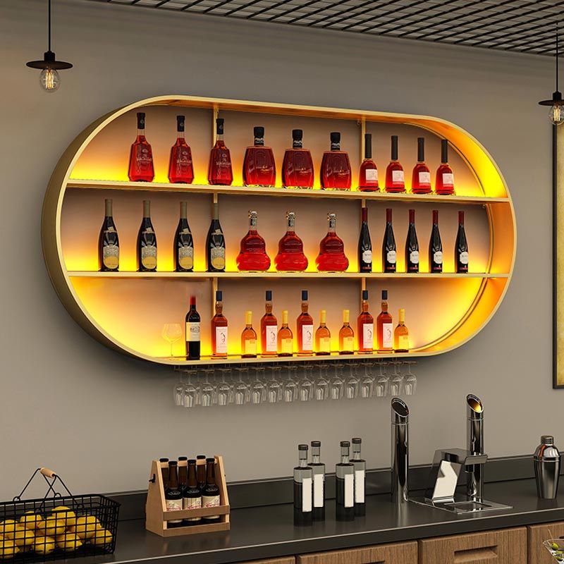 Iron Wine Shelf Modern Style Wall Mounted Wine Holder Rack with Shelf