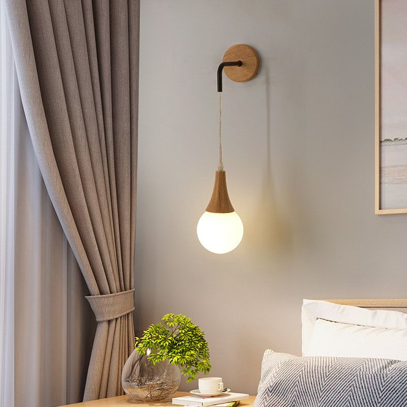 Modern Creative 1-Light Wall Lamp Wooden Geometric Wall Light for Bedroom