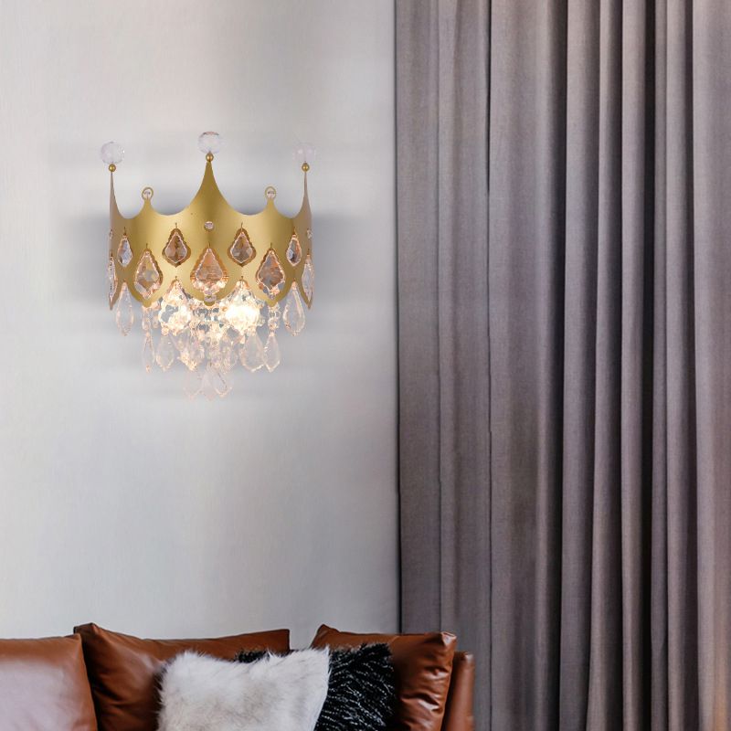 2 - Light Crown Shape Wall Light in Gold Post Modern Wall Sconce with Crystal Accents