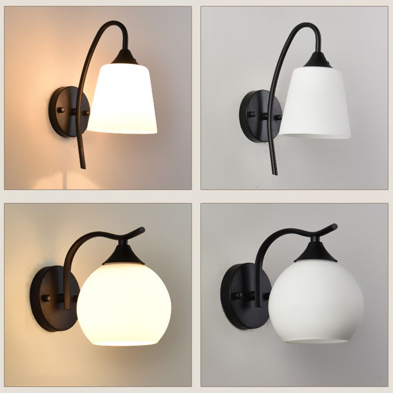 Glass Geometric Shade Wall Lights Modern Simple 1 Head Wall Mount Fixture in Black
