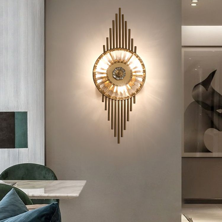 Contemporary Round Sconce Lights Metal and Crystal 3 Lights Wall Mount Light Fixture