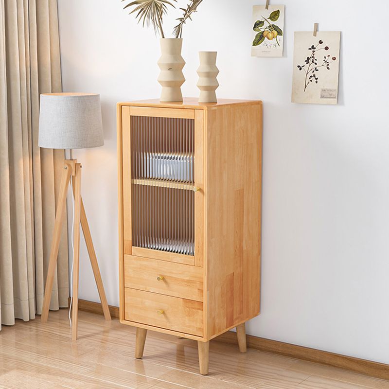 Contemporary Solid Wood Cabinet Glass Paned 1 - Door Natural Chest with Drawers