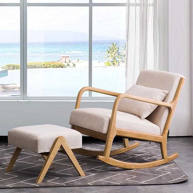 Cotton Linen Rocking Chair Plain Modern Removable Cushions Rocking Chair with Wood Frame