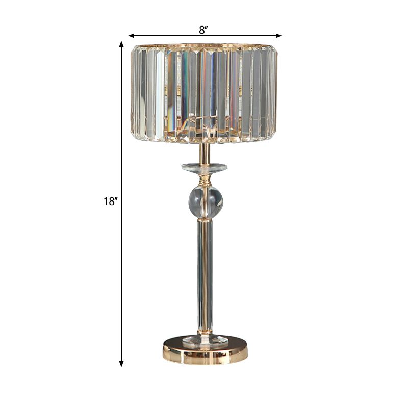 1 Luz de mesa de bulbo con tono de tambor Cristal transparente Lámpara de mesita de noche moderna en champán, 10 "/8" W