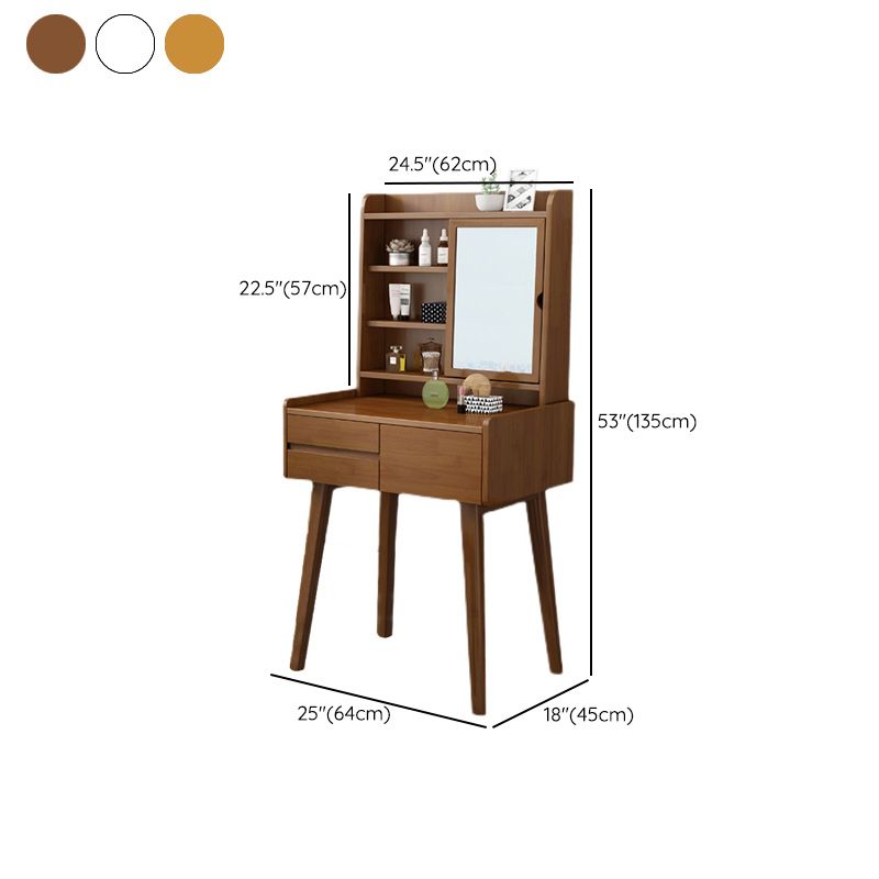 Scandinavian 3-Drawer Solid Wood Table Makeup Vanity with Mirror