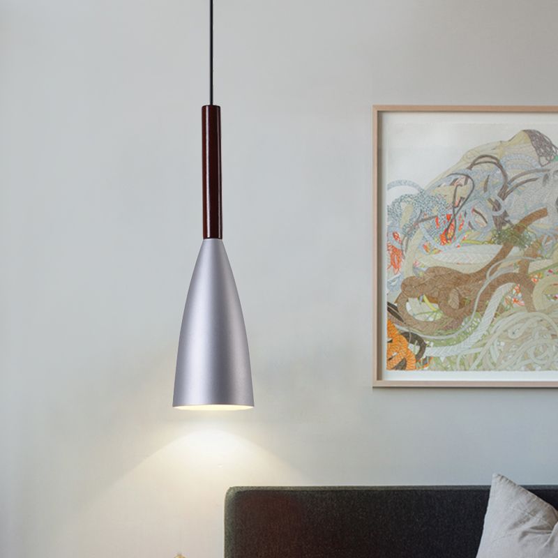 Grey Trumpet Pendulum Light Nordic 1 Head Aluminum Ceiling Pendant Light for Bedside