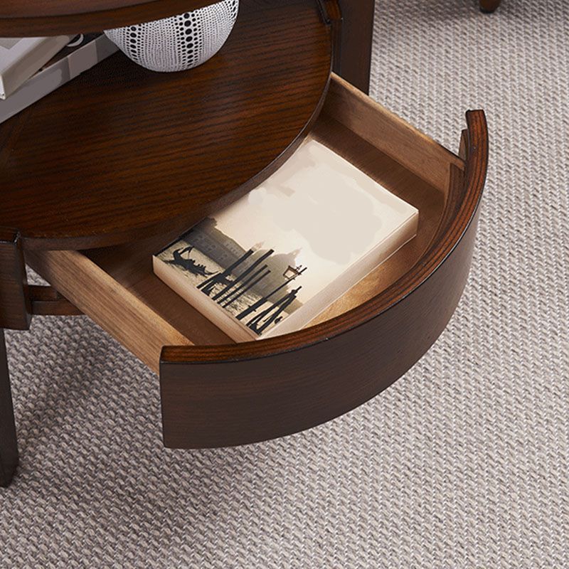 Traditional Round Wooden Top Side Table 3 Legs End Table with Storage