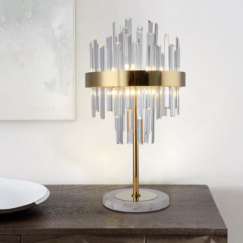Layered Crystal Rods Table Lamp Postmodern 6 Bulbs Living Room Nightstand Light in Gold