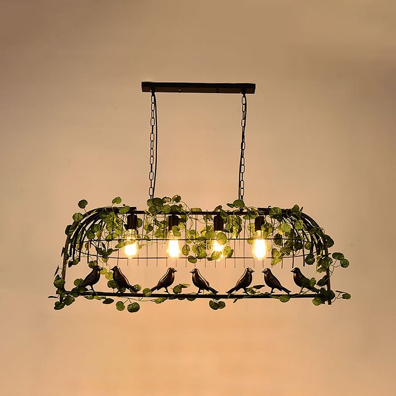 Industrial Style Hanging Lamp Iron Frame Island Light Fixture for Bar (Included Leaves)