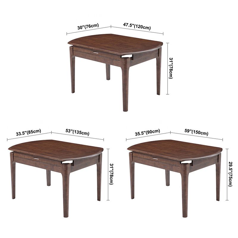 Extendable Rubber Wood Round Table Modern Adjustable Wood Table with 4 Legs