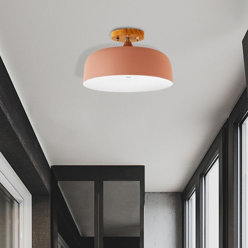 1 plafonnier gris clair / blanc / rose / vert avec abat - jour en métal en forme de tambour simple demi - plafonnier