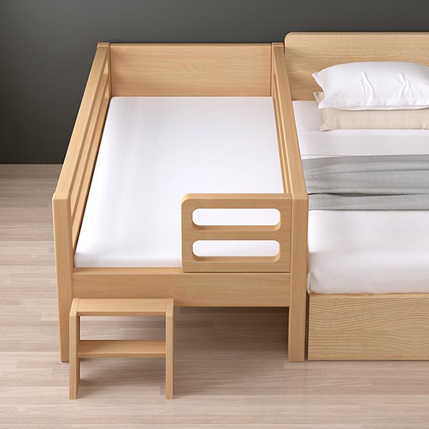 Contemporary Natural Solid Wood Nursery Crib with 4 Guardrail