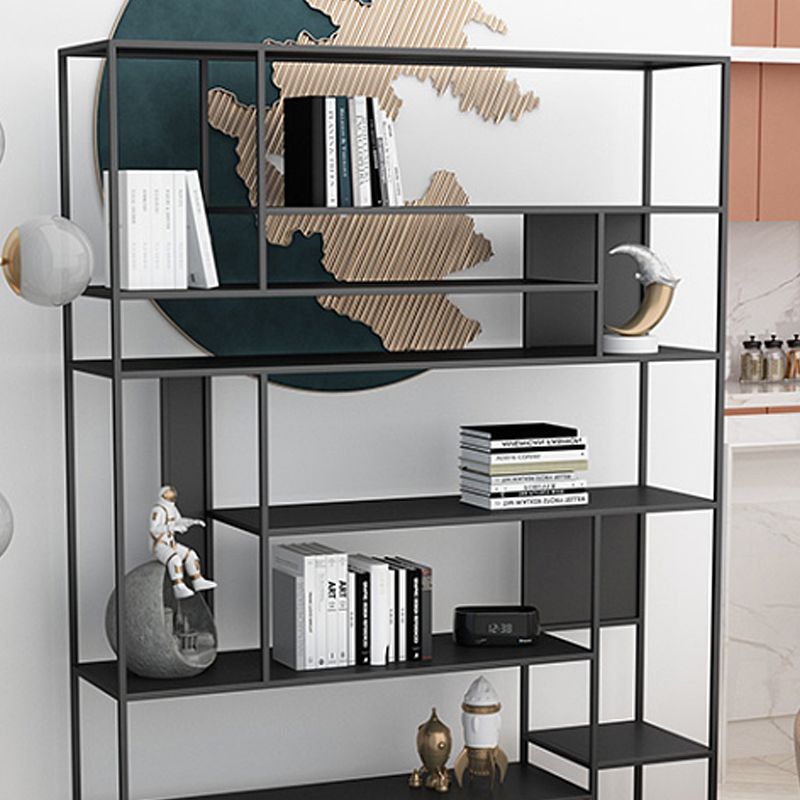 Modern Open Bookcase with Metal Rectangular Shelves for Office