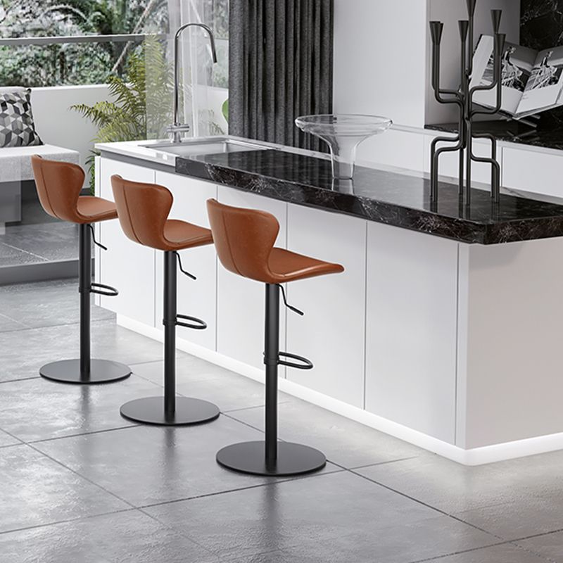 Contemporary Style Barstool Faux Leather Adjustable Height Bar Stool