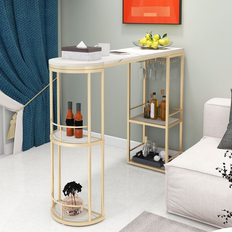 Glam Style Bar Table Set 1/2 Pcs White Granite Bar Table Set