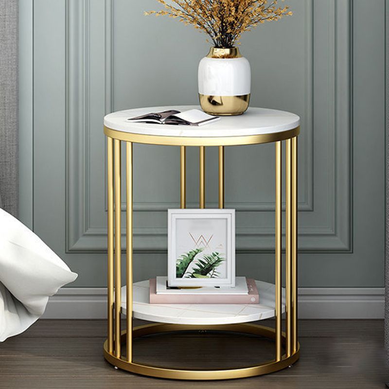 Frame Base Design Gold/ Black Metal Slate Top White Rectangular Side Table