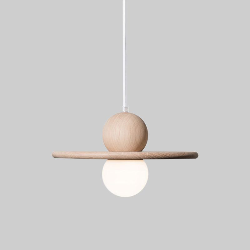 Houten bord hanger plafondlicht minimalistische beige hanglamp met één kop voor eetkamer