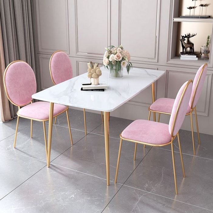 Glam Rectangle Dining Table Set 1/2/5 Pieces Dinette Set with White Sintered Stone Top