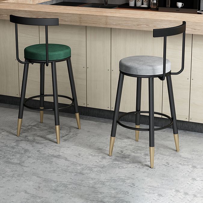 Modern Armless Backrest Counter Stool Iron Cafe Bar Stool with Velvet Cushion