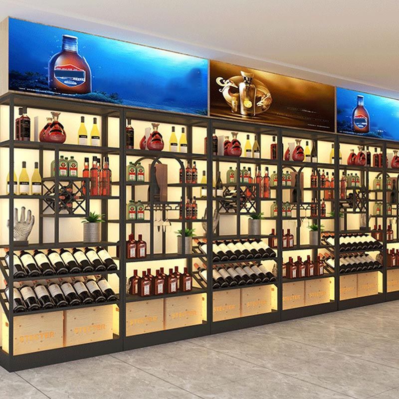 Metal Floor Wine Bottle & Glass Rack Modern Wine Holder with Shelf