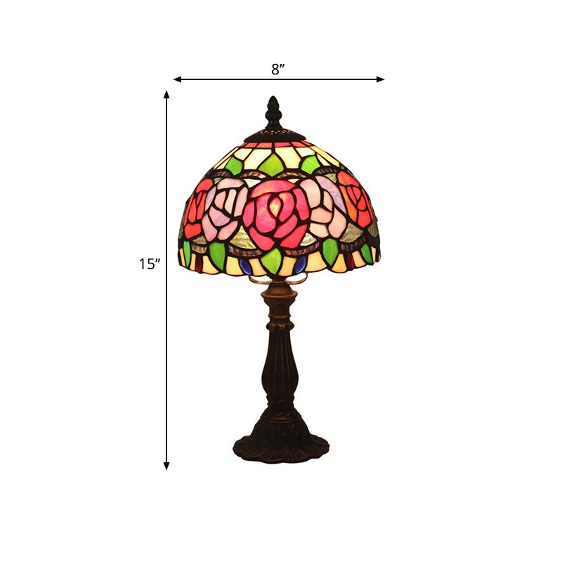 Antike Messing Einkopf Nachttisch Lampe Mediterraner Glas Rosa Rose/Rot Rose/Tulpe Nachttisch