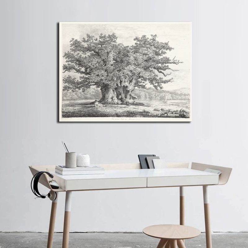Canvas Gray Painting Traditional Style Tree Wall Art Decor, Multiple Sizes Options