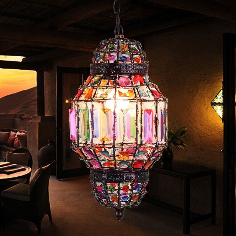 Metal Lantern Down Lighting Pendant Vintage 1 Bulb Restaurant Hanging Ceiling Light in Rust