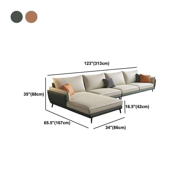 34.64" H Pillow Top Arm Sectional Faux Leather L-shape Sectional