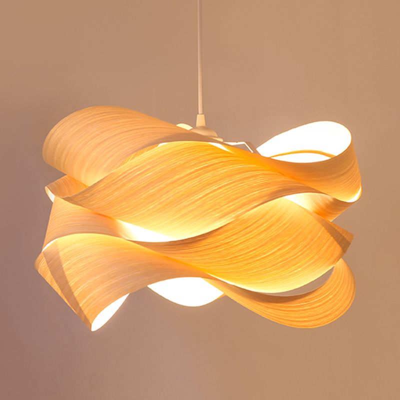 Wood Unique Shape Hanging Lights Modern Style 1 Head Hanging Mount Fixture for Restaurant