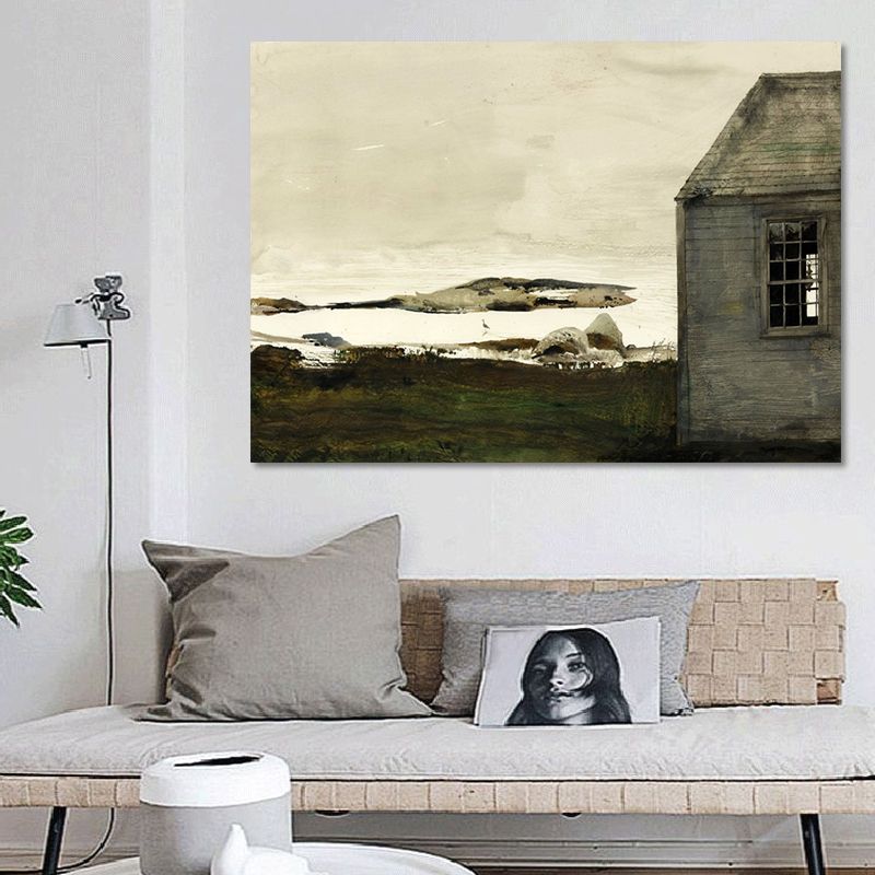 Farmhouse Landscape Painting Canvas Textured Black Wall Art Decor for Family Room
