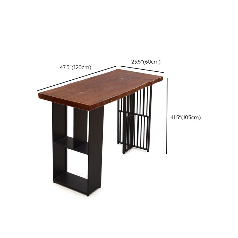 Modern Bar-height Table Solid Wood Top Pub Table with 2 Shelve