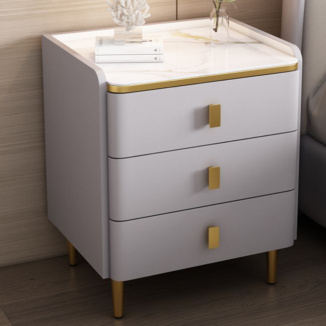 Glam Wood-Based Panel Accent Table Nightstand Drawer Storage Night Table with Legs