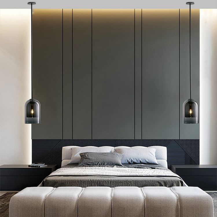 1 Light Pendant Lamp Modern Minimalist Bell Double Glass Hanging Lamp for Living Room