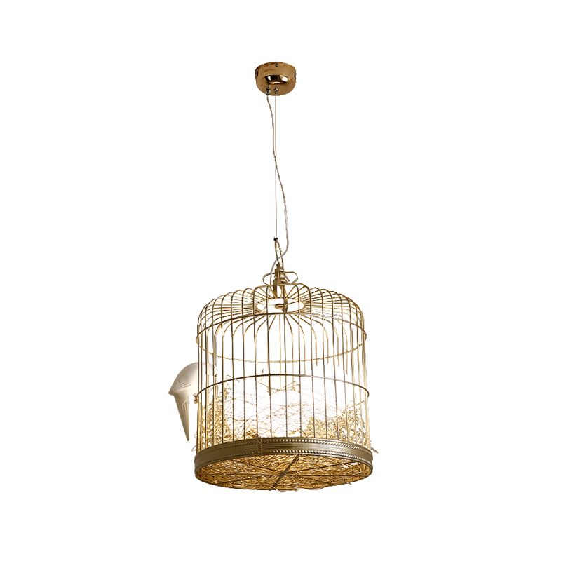 Lampadario in vetro bianco opaco a forma di uovo rustico 3 luci appesi lampada con uccello e gabbia per uccelli