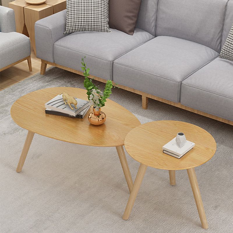 Solid Wood 3 Legs Coffee Table Set Modern Geometric Cocktail Table