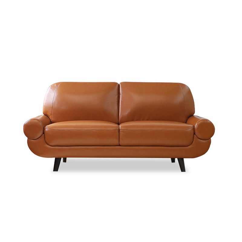 Sewn Pillow Back Sofa Modernism Faux Leather Pillow Top Arm Sofa
