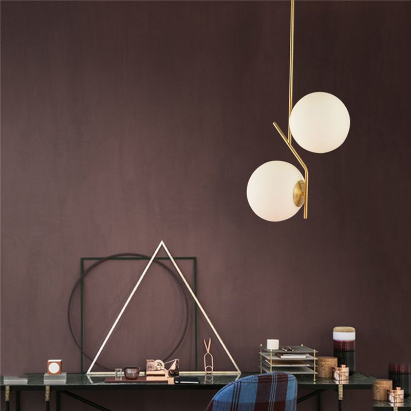 Modern Minimalist Linear Chandelier Light Fixture Spherical Frosted Glass 2 Light Ceiling Chandelier