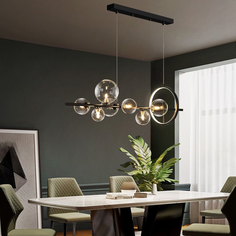 Black & Clear Multi - Head Pendant Ceiling Modern Metal and Glass Kitchen Island Fixture