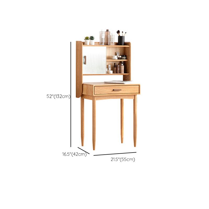 51.97" High 1-Drawer Vanity Desk/Mirror and Stool in Cherry Wood