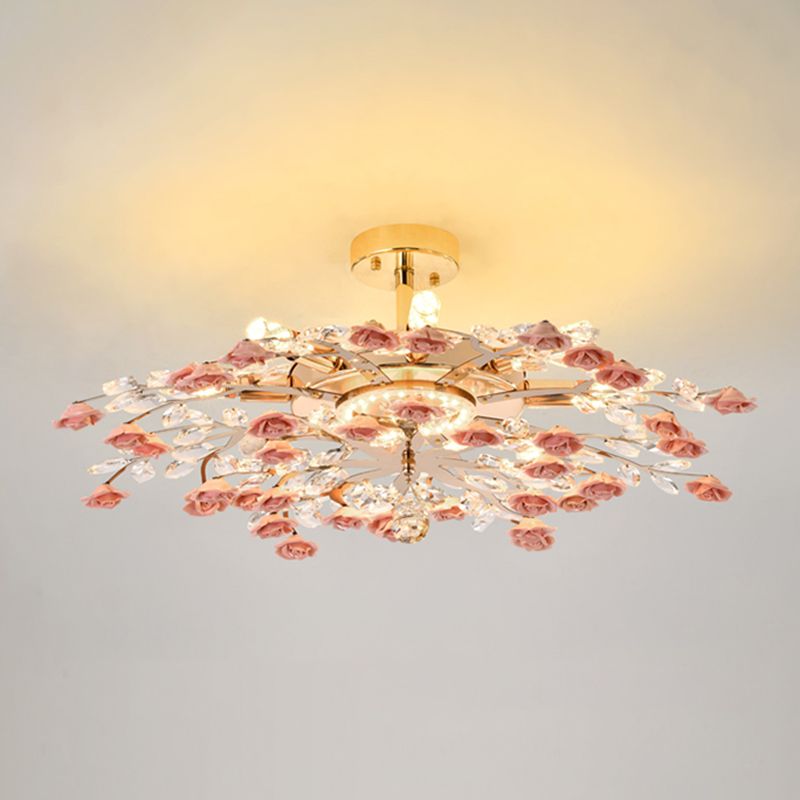 Rustieke roos kroonluchter verlichting Eenvoudig ophanglicht met kristalaccenten