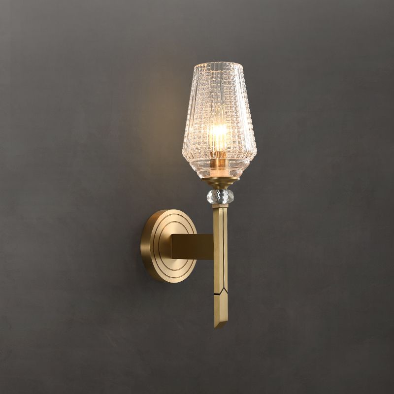 Postmodern 1 Bulb Wall Sconce Brass Diamond Shaped Wall Light with Lattice Glass Shade