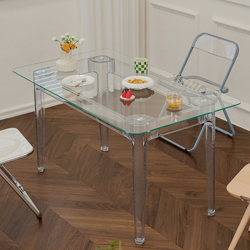 Modern Tempered Glass Desktop Geometric Acrylic Legs Dining Table for Dining Room